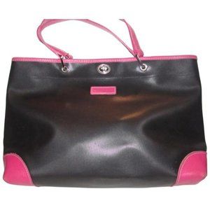 Longchamp Black Heavy Canvas And Hot Pink Leather Tote